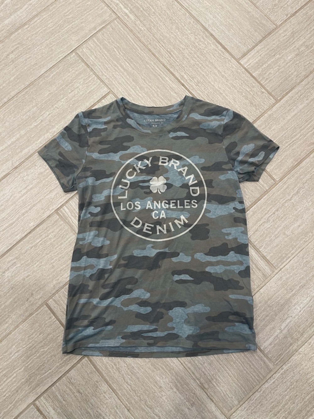 Lucky Brand Women’s Camouflage Logo Tee - Blue & Gray